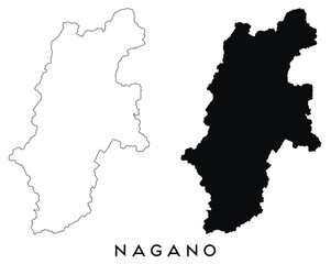 Nagano map outline and black silhouette vector