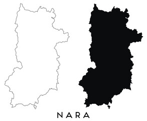 Nara map outline and black silhouette vector