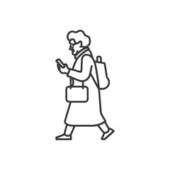 Obraz premium Elderly Person Walking and Using a Smartphone