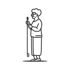 Elderly Woman Holding a Toothbrush in Outline Style