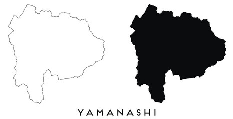 Yamanashi map outline and black silhouette vector