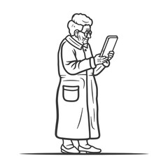 Elderly Woman in a Coat Using a Smartphone