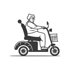 Elderly Woman Riding a Mobility Scooter with a Shopping Basket