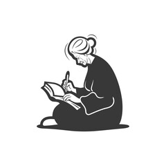 Elderly Woman Sitting and Writing in a Notebook