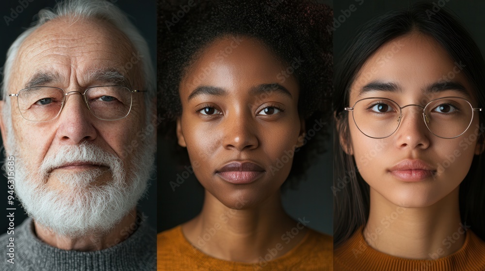 Aufkleber three people of varying ages and backgrounds display a range of emotions, highlighting their unique 