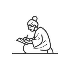 Elderly Woman Writing on a Notepad While Seated