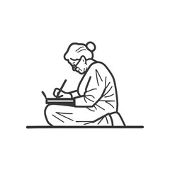Elderly Woman Writing on a Laptop