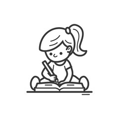 Girl Sitting and Writing in a Book with a Pencil