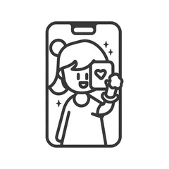 Girl taking a selfie with a smartphone and a heart card