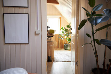 mansard bathroom interior with window