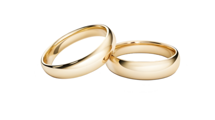 golden wedding rings isolated on transparent, white background png