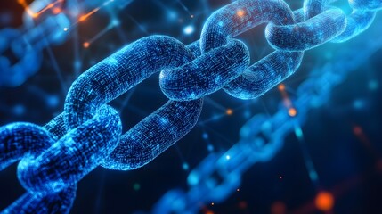 Conceptual image of blockchain chains interwoven with AI data fibers