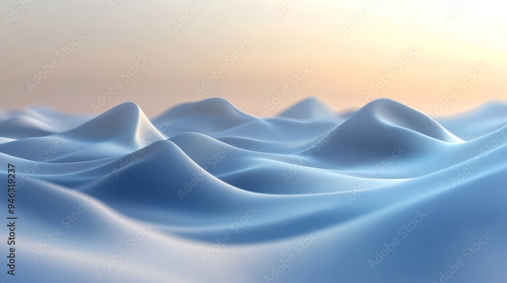 Aufkleber abstract 3d rendering of a blue, undulating landscape with a soft light background. minimalist, futu