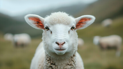 Obraz premium Herd Sheep Grazing Top Grass Covered