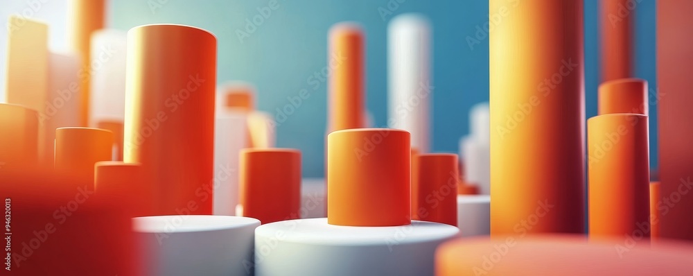 Poster abstract geometric shapes in orange and white, creating a modern and dynamic composition.