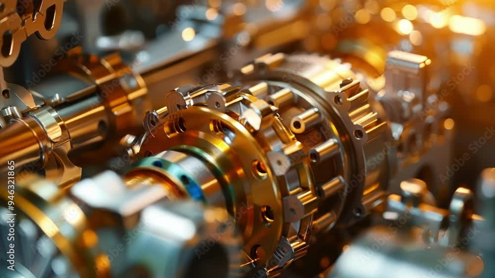 Aufkleber metallic gears and components are interlocked in a complex and precise mechanism, showcasing the cut