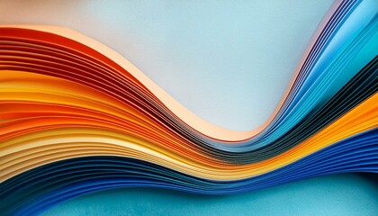 Vibrant Colorful Curves Background, Artistic Display of Color Spectrum and Paper Texture, abstract color stripe pattern, graphic, yellow, orange, blue palette.