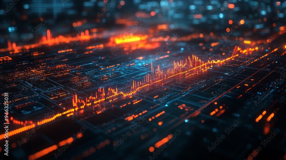 Poster an advanced holographic interface showcases dynamic international data trends against a vibrant digi