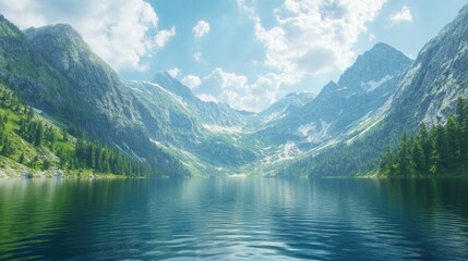Tranquil Lake Surrounded by Majestic Mountains