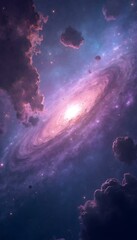 Obraz premium Breathtaking galaxy view with colorful nebulae, twinkling stars, and deep space background. Vivid purples, blues, and pinks create a sense of wonder and infinity, ideal for sci-fi themes or dreamy
