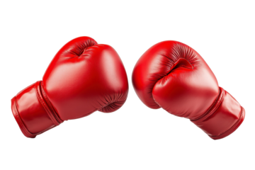 Boxing Gloves Clash, Two red boxing gloves facing each other, Sports and Competition.