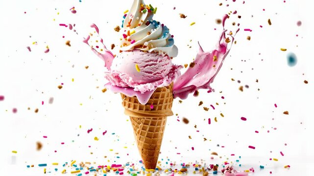 Ice Cream Cone Explosion of Pink Sprinkles