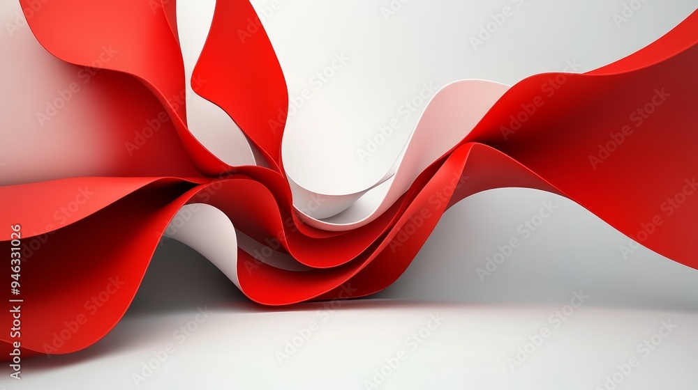 Poster abstract red and white flowing shapes on a white background. dynamic and energetic, perfect for mode