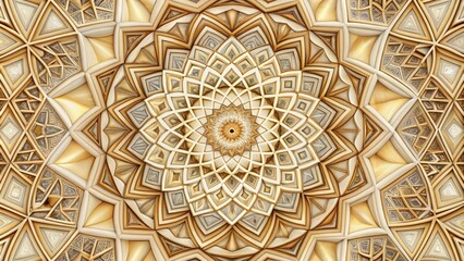 Intricate geometric pattern featuring harmonious blends of smooth curves and sharp lines in a symphony of shapes, forms, and textures on a neutral background.