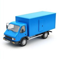 Cartoon-style blue delivery truck on white