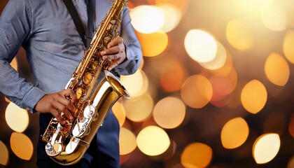 Obraz premium Saxophone on bokeh background, Generative AI