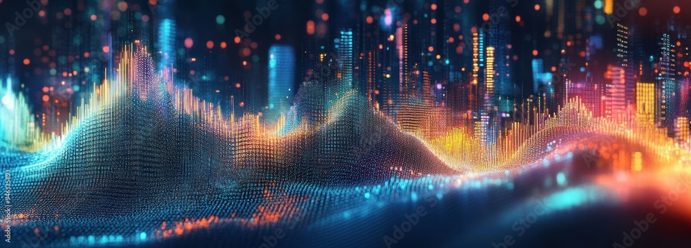 Poster abstract cityscape of digital data and light