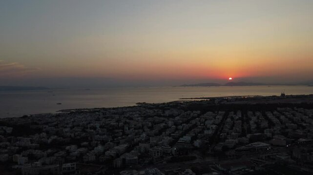 sunset over the Pireas Athens Greece