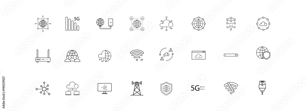 Aufkleber 24 set outline icons related to network, internet vector illustration useable for ui and ux design a
