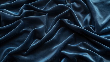 Fototapeta premium A close-up view of flowing dark blue satin fabric, showcasing its smooth texture and sheen.
