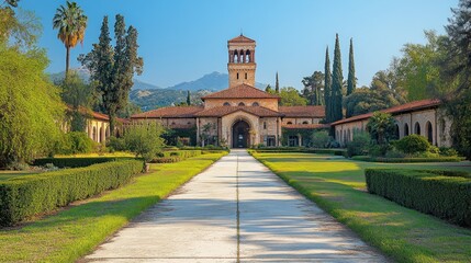 Fototapeta premium Stone Building with a Path in a Garden