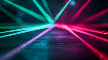 Captivating Lattice of Luminous Laser Beams over Dramatic Dark Stage in Futuristic Aesthetic