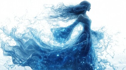 Fototapeta premium water priestess with intricate wave patterns on robes, ethereal water aura, bright spotlight,
