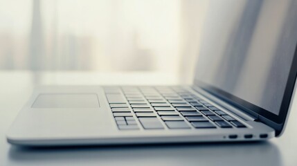 Close-up of a Silver Laptop Keyboard with a Blurry Background