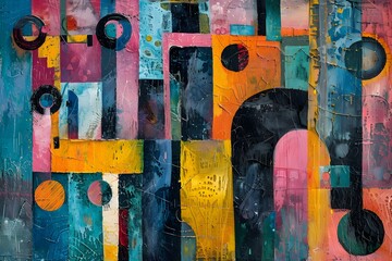 Abstract Painting with Bold Colors and Geometric Shapes.