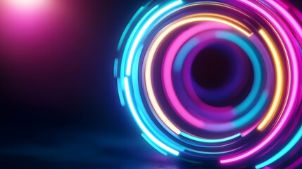 Hypnotic Neon Geometric Light Rings Pulsating on Futuristic Concert Stage