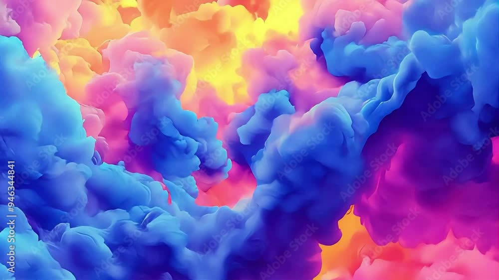 Poster a vibrant abstract representation of swirling clouds in a gradient of colors.