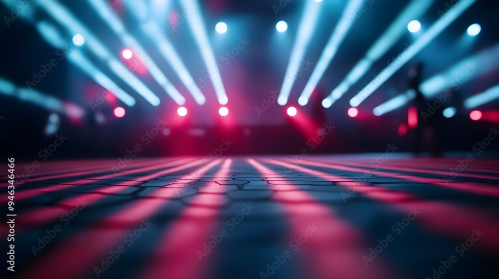 Poster mesmerizing laser grid pattern on futuristic stage with bright luminous beams in cinematic visual st