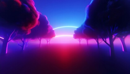 Naklejka premium Enchanting Anime-Style Forest Background with Blue Sky, Sunset, Sunrise, Fog, Snow, Cloudiness, Autumn Leaves, and Rainbow