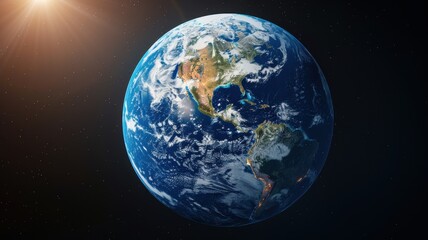 Obraz premium Earth Viewed from Space with Sunlight.