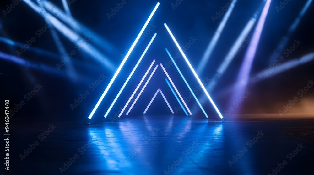 Poster mesmerizing laser light geometric display on sleek modern stage with luminescent sci fi atmosphere