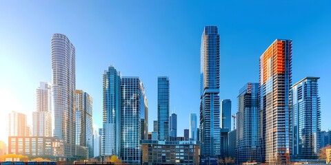 Impressive Modern Cityscape with Mix of Historic and Contemporary High Rise Buildings under Clear Blue Sky