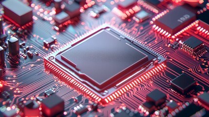 Obraz premium Close-up of a microchip, modern electronic components, 3D illustration