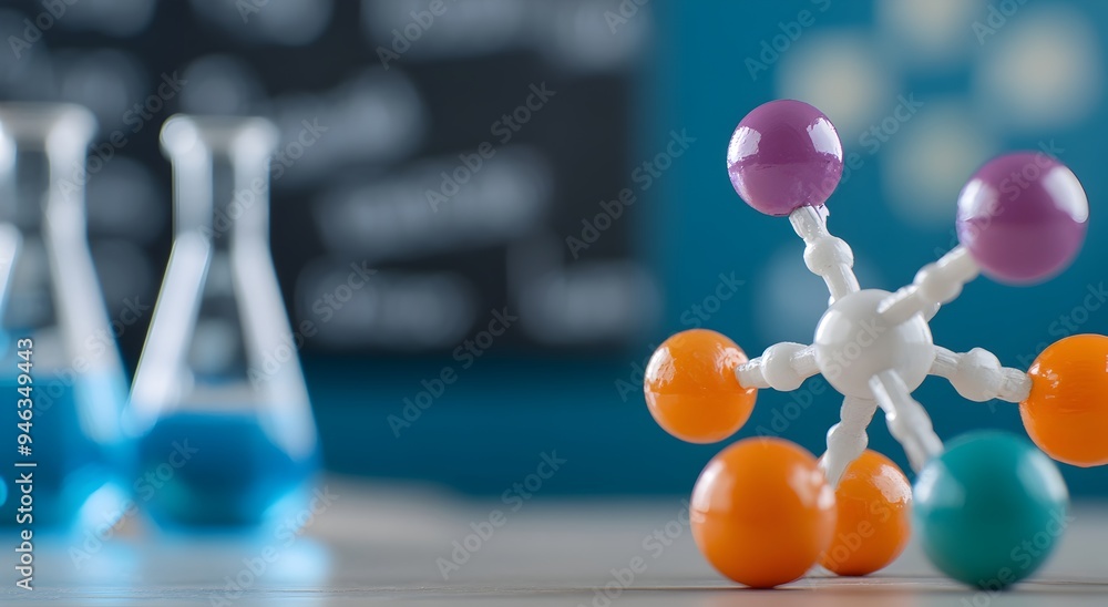 Poster colorful science molecule models on table in educational classroom setting