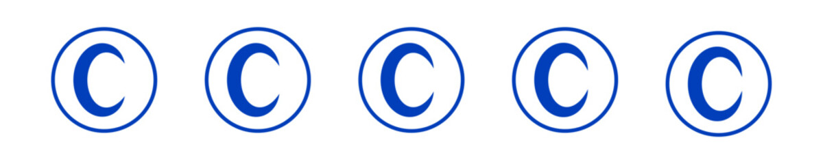 Obraz premium Copyright symbol shape. icon set. protection C mark vector icons in blue color style