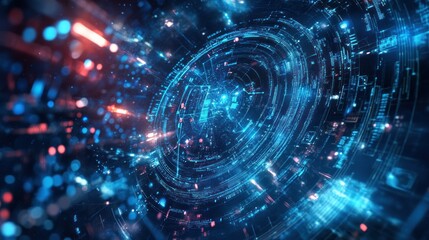 Obraz premium Abstract Digital Interface with Glowing Blue and Red Elements